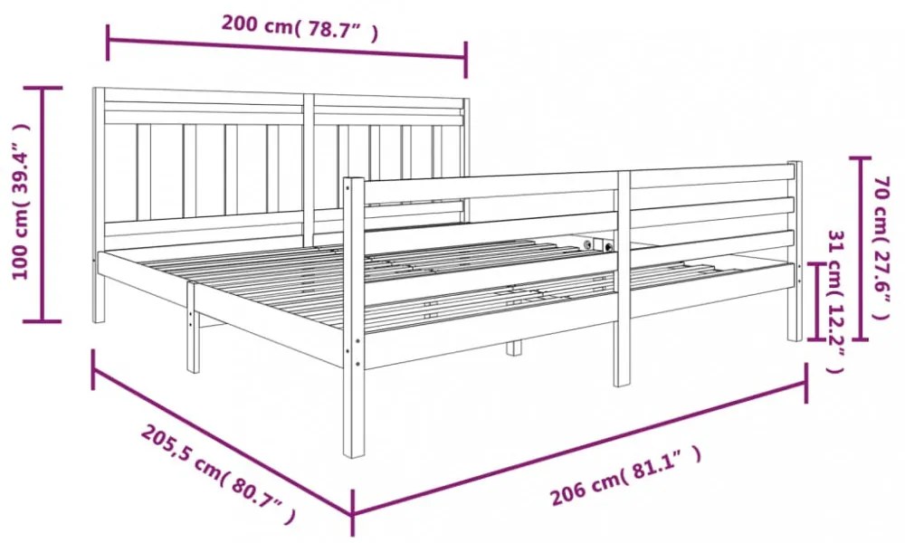 fehér tömör fa ágykeret 200 x 200 cm