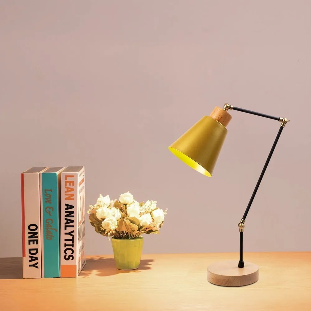 Sárga-fekete asztali lámpa fém búrával (magasság 52 cm) Manavgat – Opviq lights