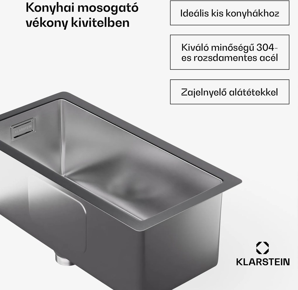 Klarstein TitanSteel Konyhai mosogató 45 x 23 cm (H x Sz) rozsda-, karc-, és hőálló felülettel