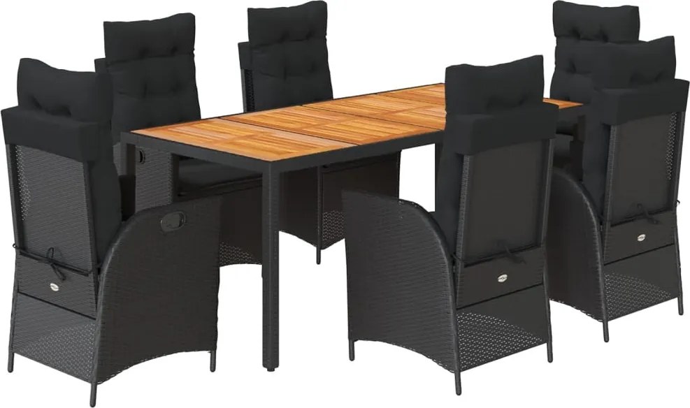 vidaXL 7 részes fekete polyrattan kerti étkezőgarnitúra párnával