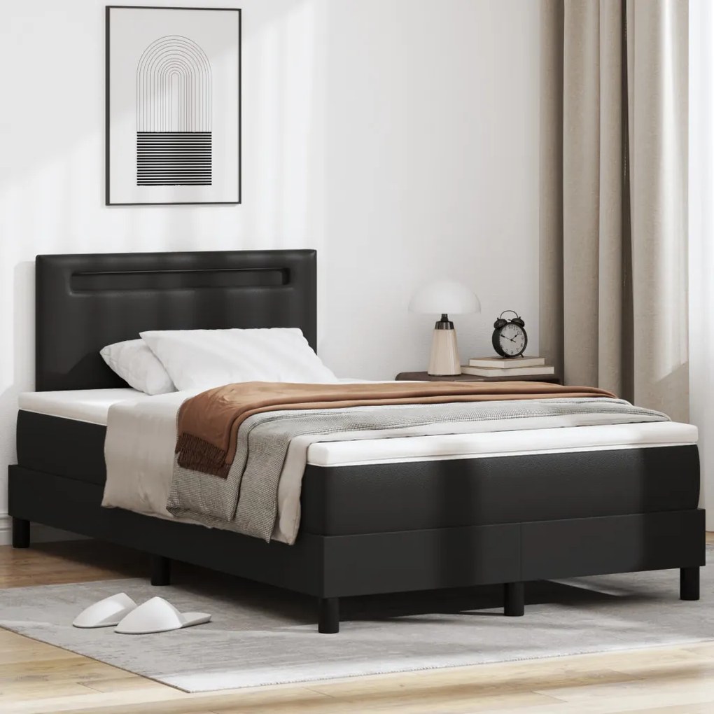 Boxspring Ágy Matrac Készlettel - Fekete, Kis Dupla, Műbőr