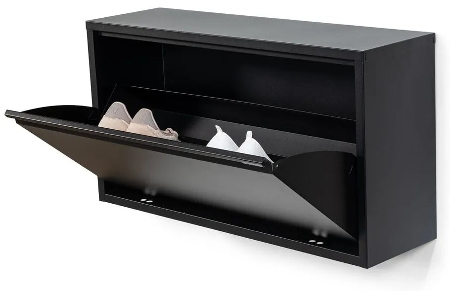 Fekete fém billenő ajtós-függő cipőtartó 75x41x22 cm Billy – Spinder Design
