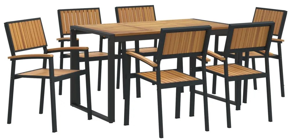 Kert étkező szett 7 pcs Fekete és barna 140 x 80 x 75 cm