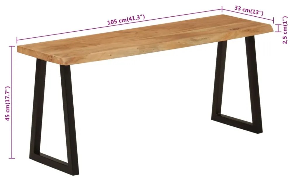tömör akácfa pad természetes éllel 105 cm