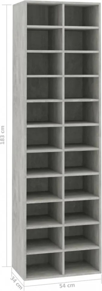betonszürke szerelt fa cipősszekrény 54 x 34 x 183 cm