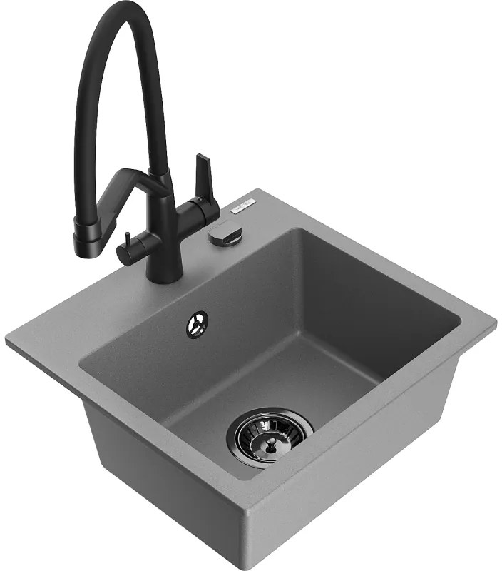 Mexen Milo egymedencés gránit mosogató Duo konyhai csapteleppel, szürke - 6505-71-671701-70-B