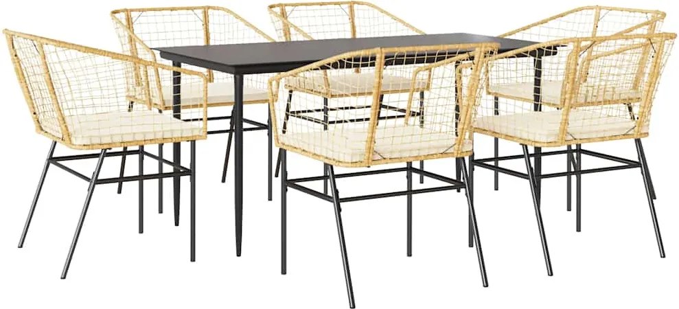 vidaXL 7 észes barna polyrattan üveg kerti étkezőgarnitúra párnával