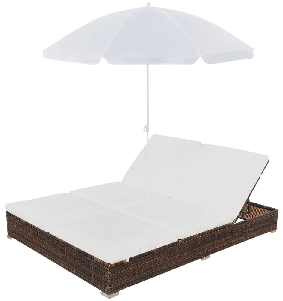 Barna polyrattan napozóágy napernyővel