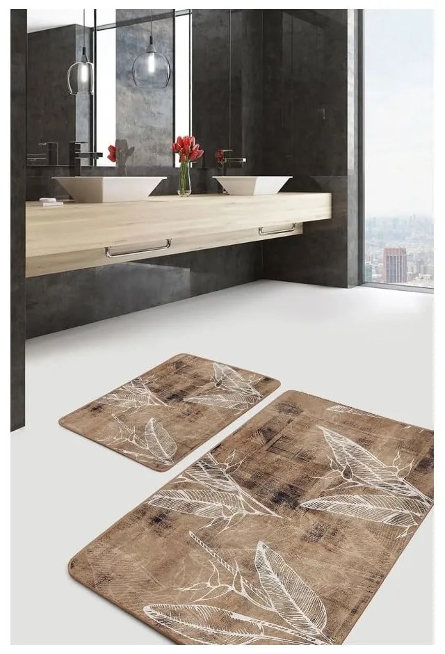Barna bársony fürdőszobai kilépő szett 2 db-os 60x100 cm – Mila Home