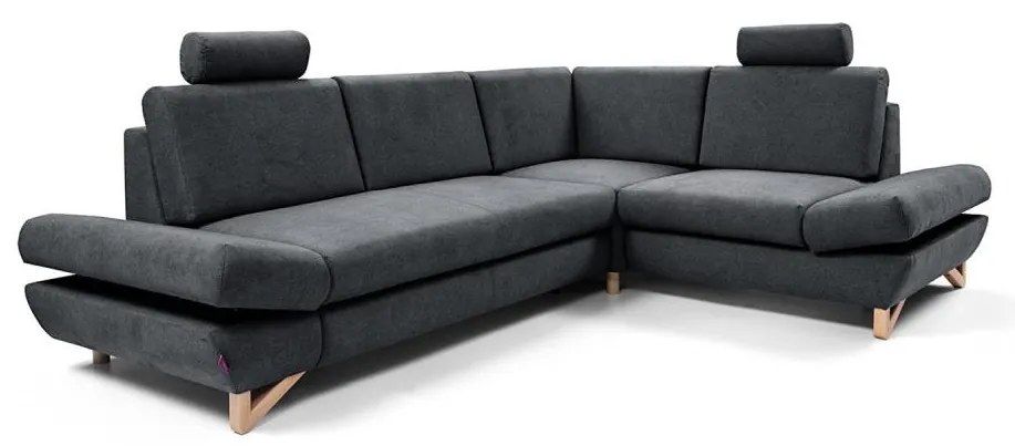 Kihúzható, jobbos L-alakú kárpitozott sarokkanapé tárolóval AVESTA, antracit