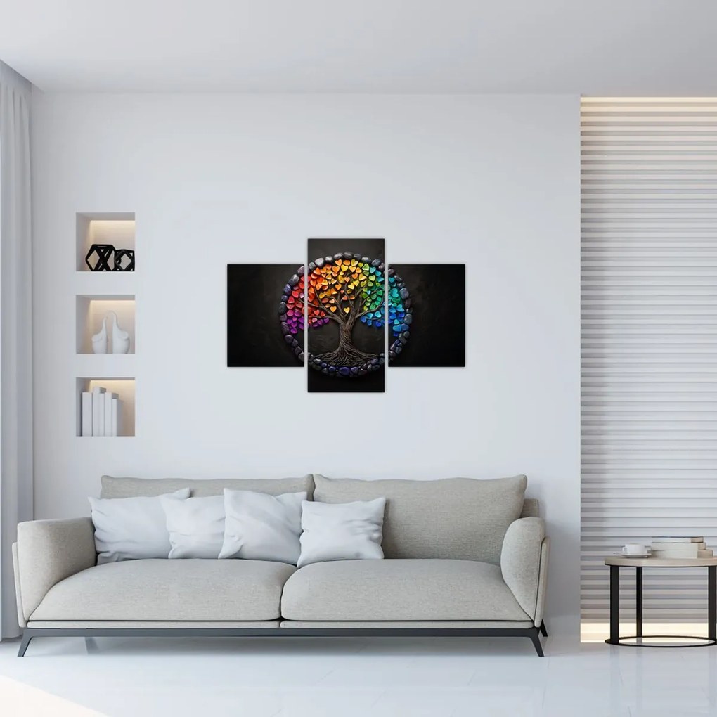 Kép – Fa színes szívekkel (90x60 cm)