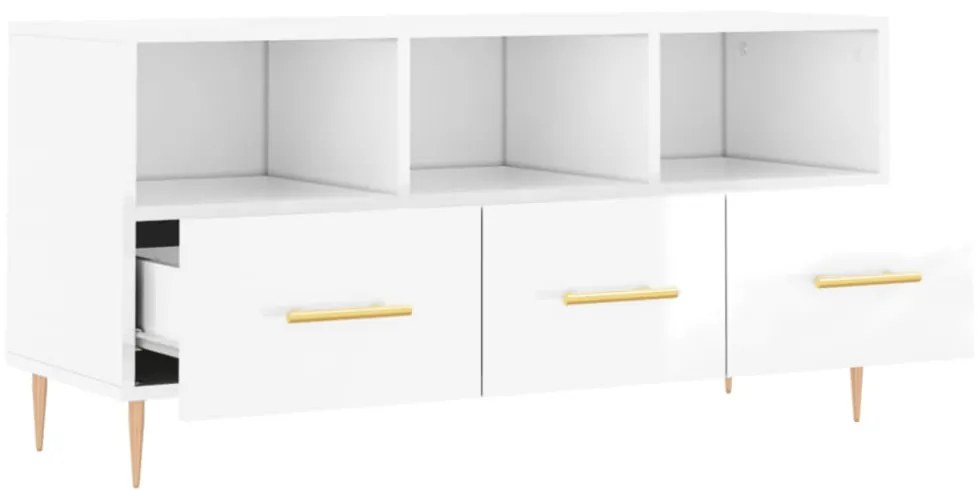 fehér magasfényű szerelt fa TV-szekrény 102x36x50 cm