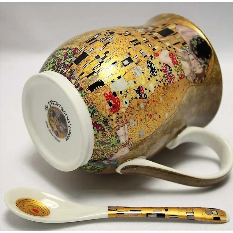Klimt porcelán öblös bögre kanállal 350 ml A Csók