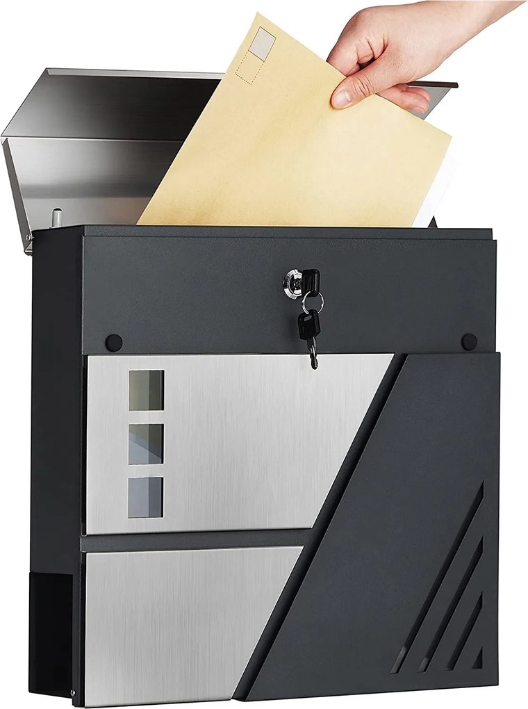 Zárható postaláda, falra, kerítésre szerelhető, ezüst-antricit szürke
