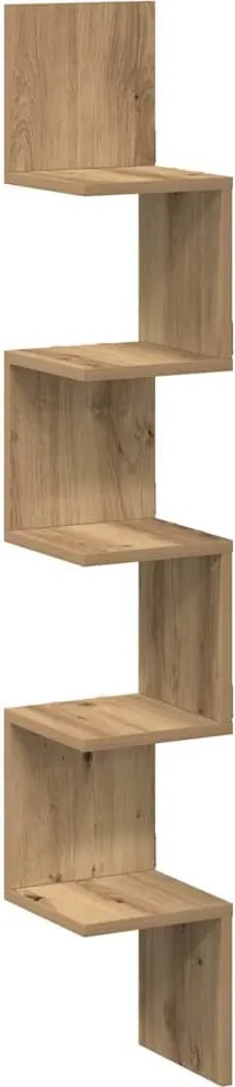 vidaXL kézműves tölgy színű szerelt fa fali sarokpolc 20x20x127,5 cm