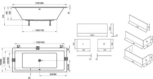 Ravak C691300000 - Fürdőkád FORMY 170x75 cm akril/fehér