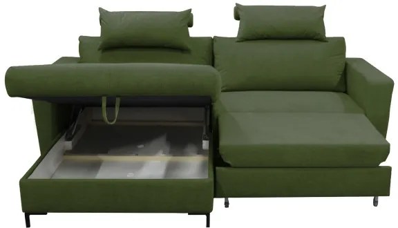 Ággyá nyitható L-alakú sarokülőgarnitúra tárolóval HORTA, balos, zöld
