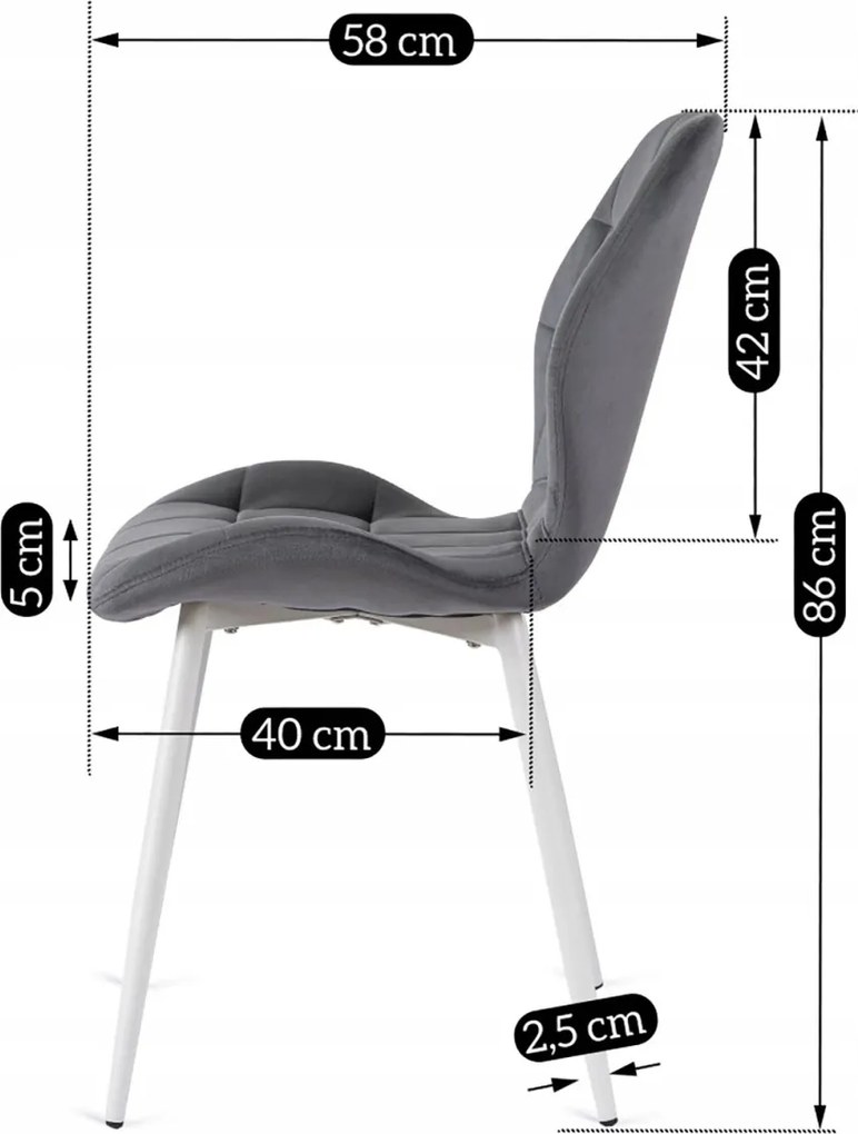 Szék szürke színben, fehér lábakkal, bársony kárpittal. LUCKY