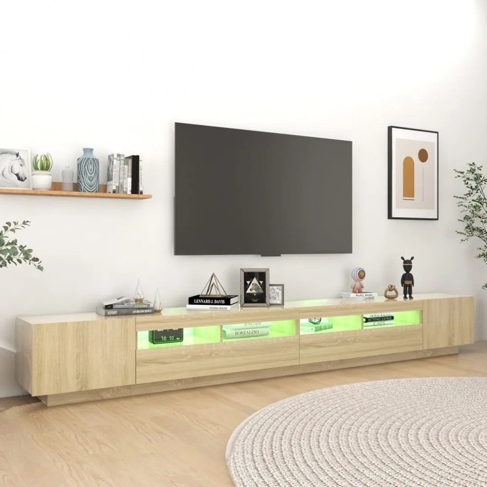 sonoma tölgy színű TV-szekrény LED-lámpákkal 300 x 35 x 40 cm