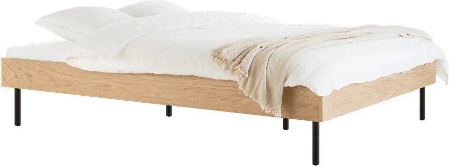 Natúr színű forgácslemez franciaágy ágytámla nélkül ágyráccsal 160x200 cm tölgyfa dekorral Streiko – noo.ma