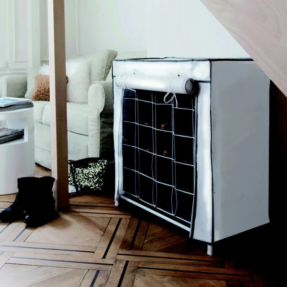 Shoes fekete-fehér textil cipőtartó állvány, 25 rekesz - Compactor