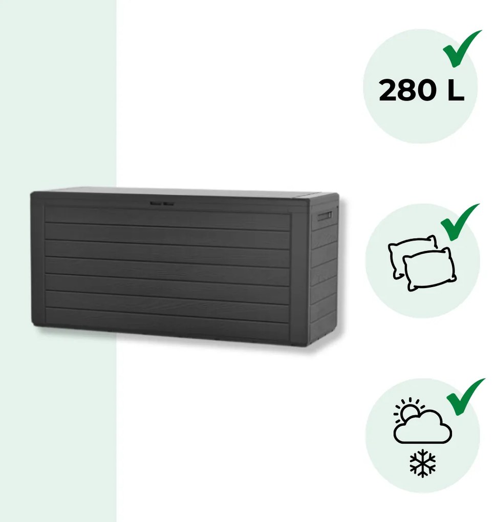 WOODEBOX tárolódoboz, 280l, 120x46x57cm, antracit Prosperplast