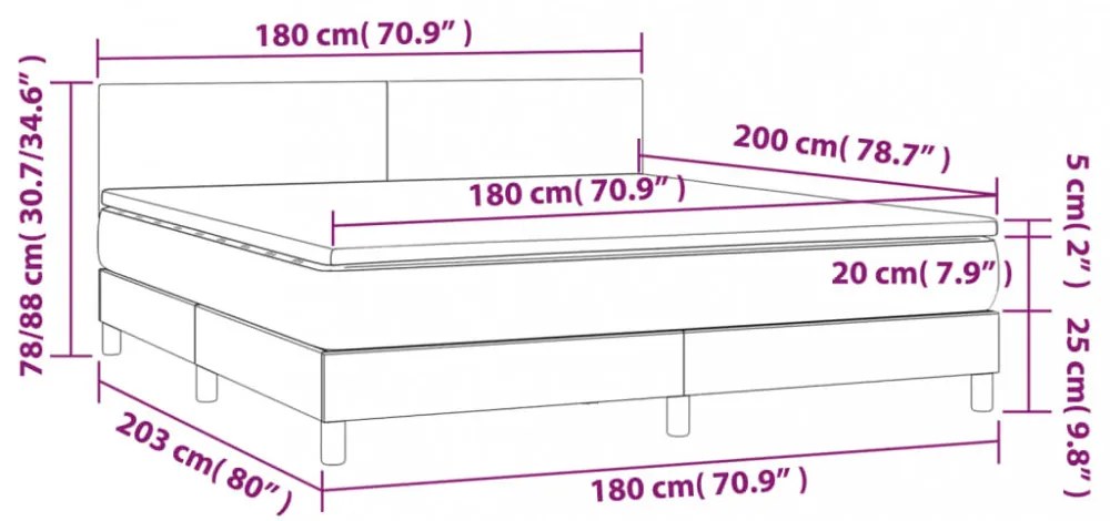 világosszürke bársony rugós és LED-es ágy matraccal 180x200 cm