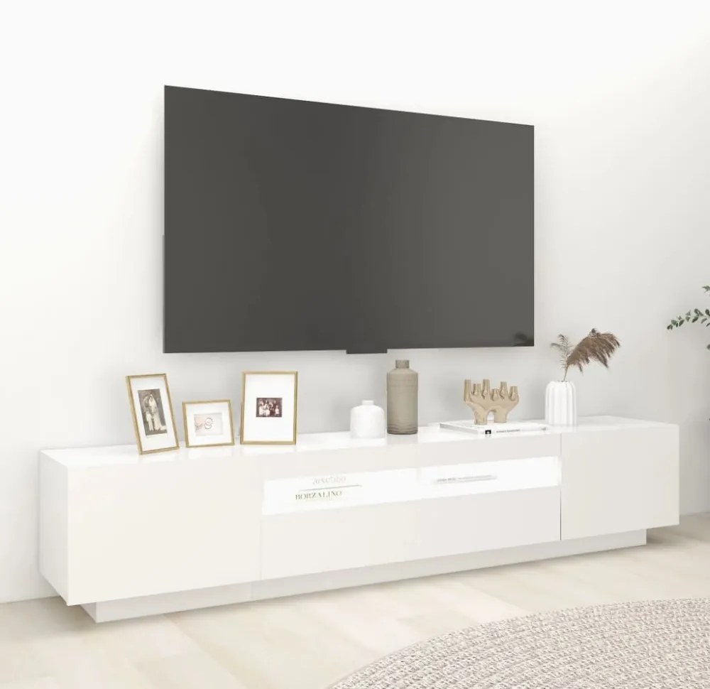 fehér TV-szekrény LED-lámpákkal 200 x 35 x 40 cm