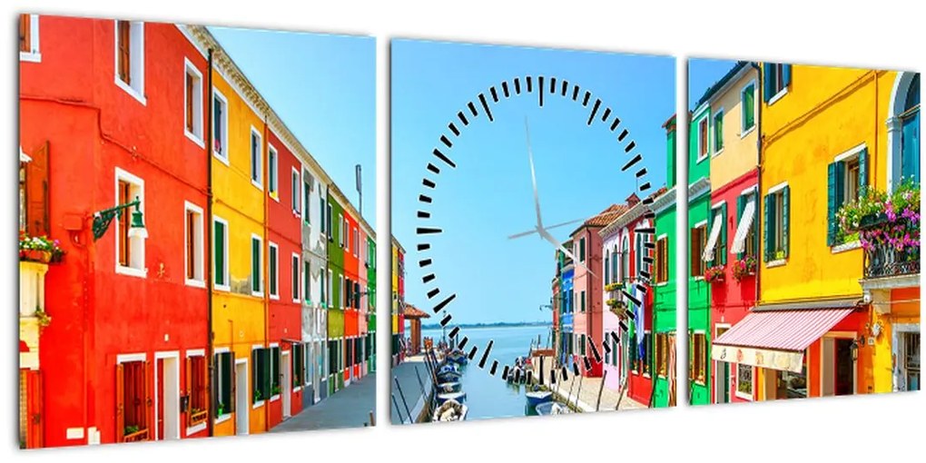 Kép - Burano sziget, Velence, Olaszország (órával) (90x30 cm)