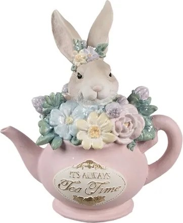Nyuszi rózsaszín teáskannában Tea Time húsvéti dekoráció figura