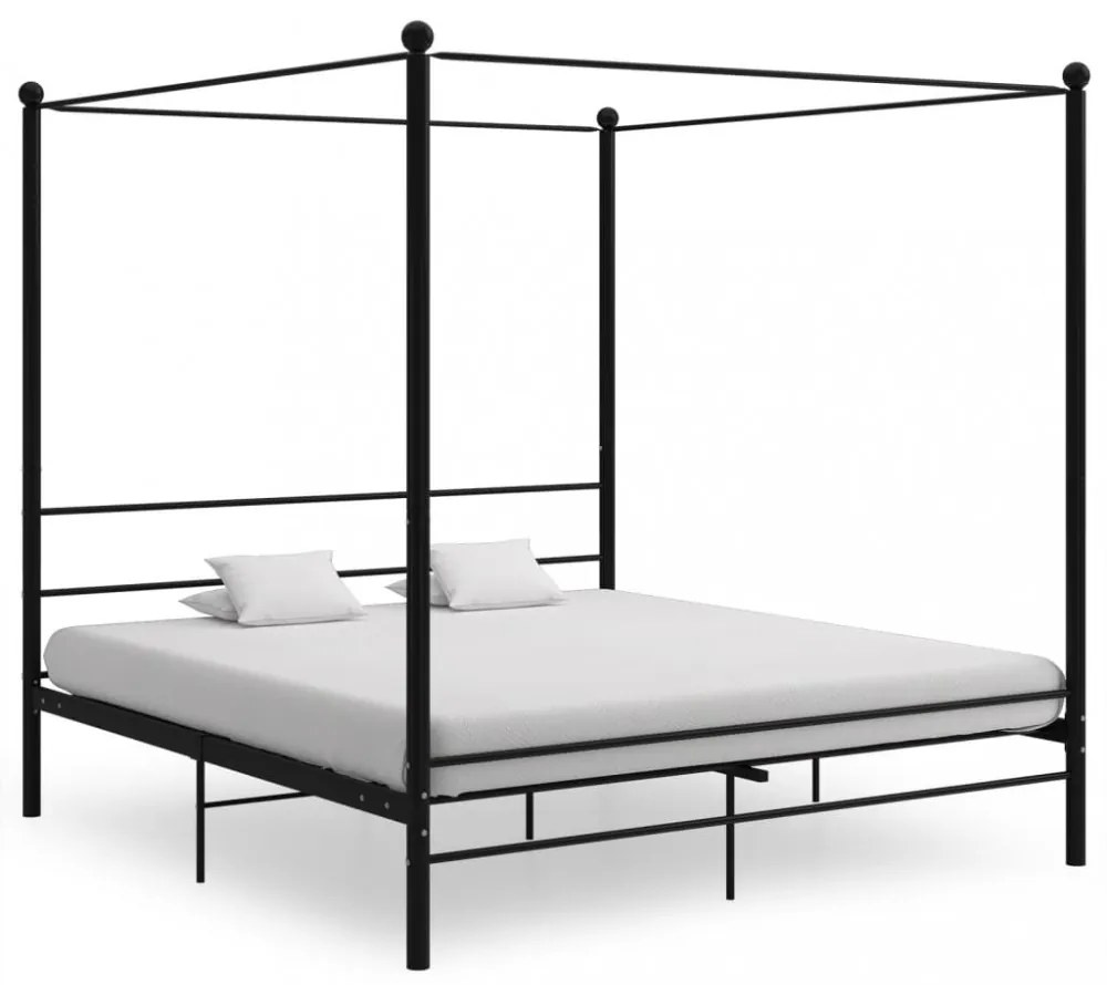 fekete fém baldachinos ágykeret 180 x 200 cm