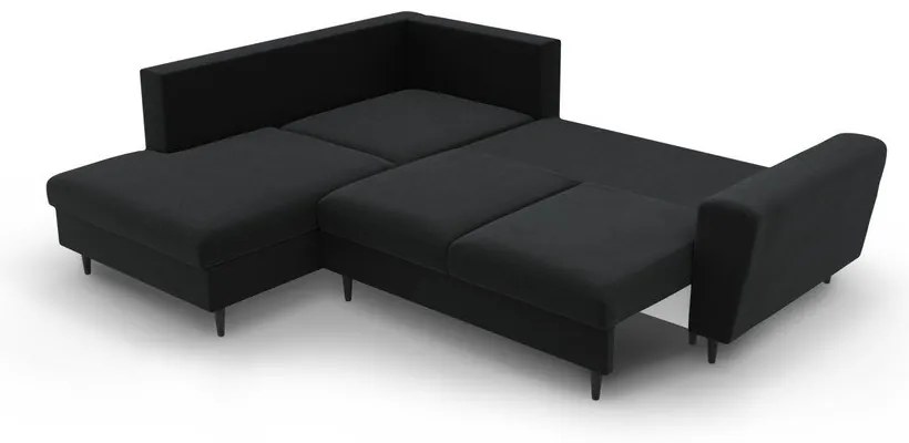 Fekete bársony kinyitható tárolóhelyes sarokkanapé (bal oldali-L alakú) Kyoto – Cosmopolitan Design