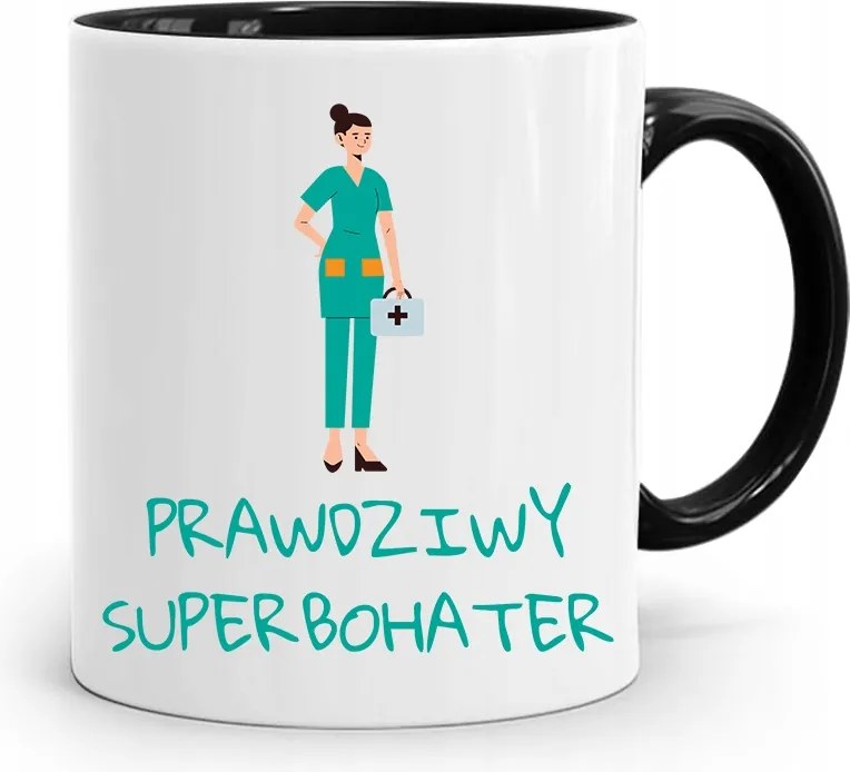 Fekete Bögre Ápolónőnek Igazi Hős nyomott mintával