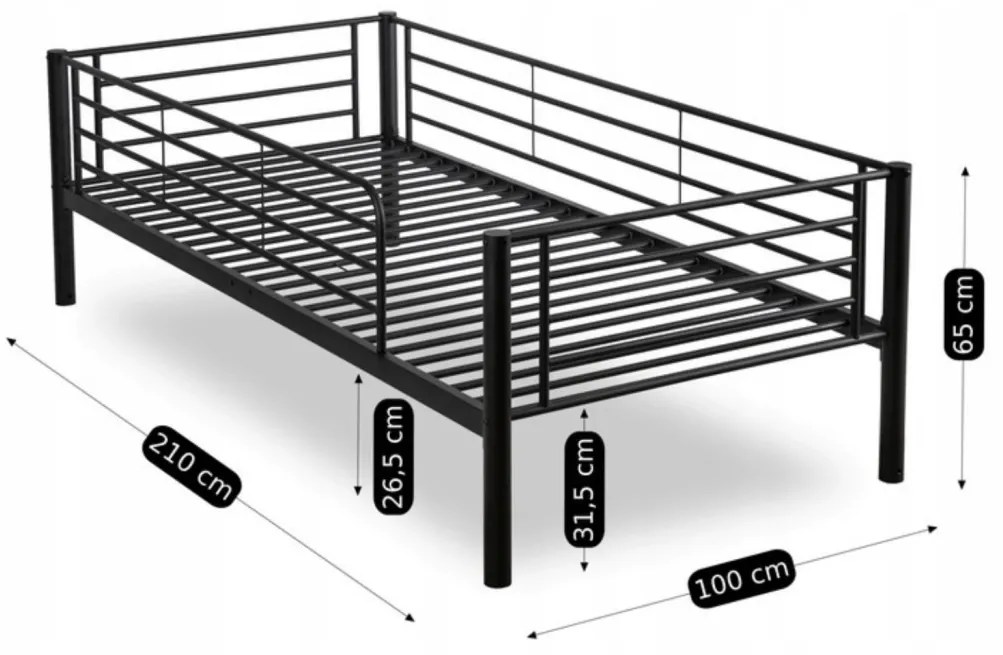 Emeletes Fém Ágykeret Fekete Színben. 90x200 cm RODEZ
