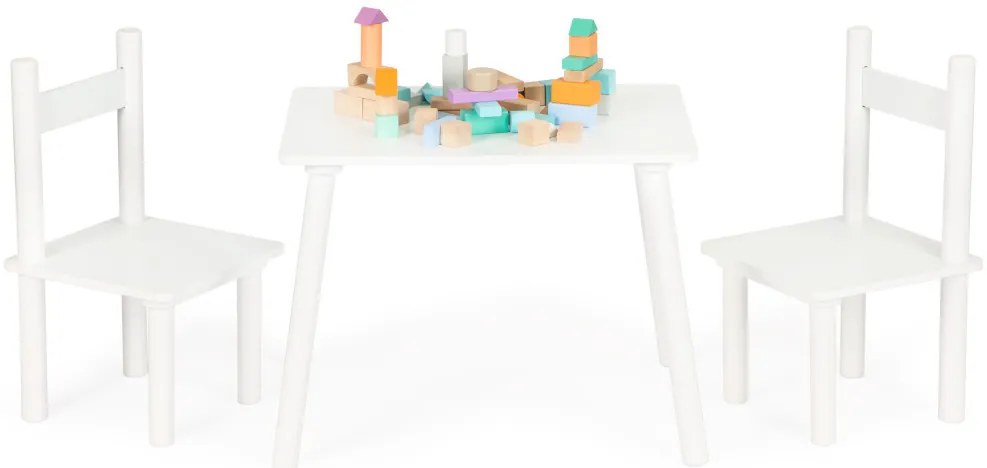 Fa gyerekasztal 2 székkel fehér