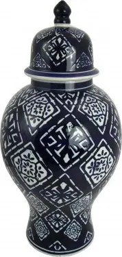 Kerámia Tároló Zárható amfora váza urna váza fehér sötétkék Ginger