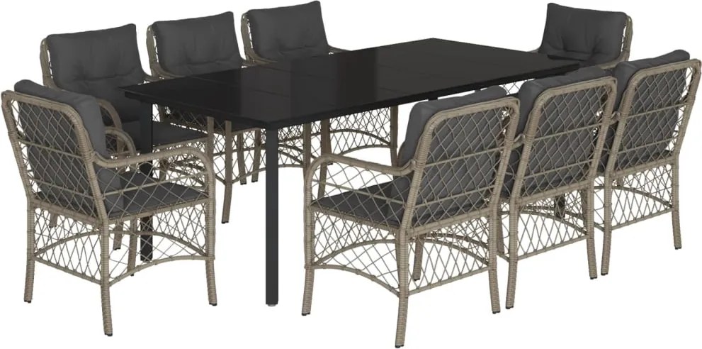 vidaXL 9részes világosszürke polyrattan kerti étkezőgarnitúra párnával