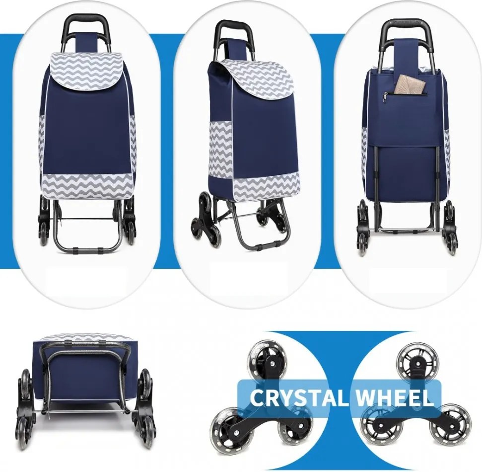 Kék lépcsőjáró bevásárlótáska kerekeken "Helper"