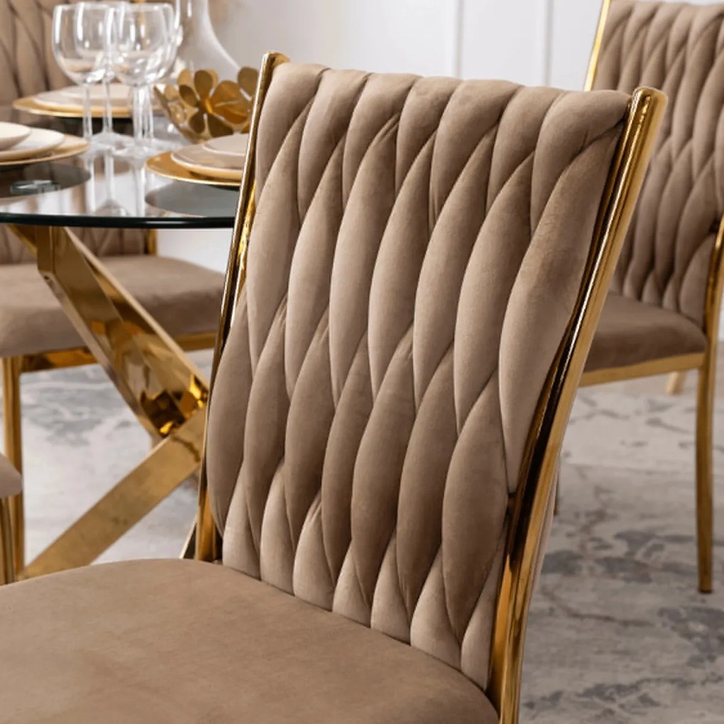 Fonott bársony szék bézs színben, DAN