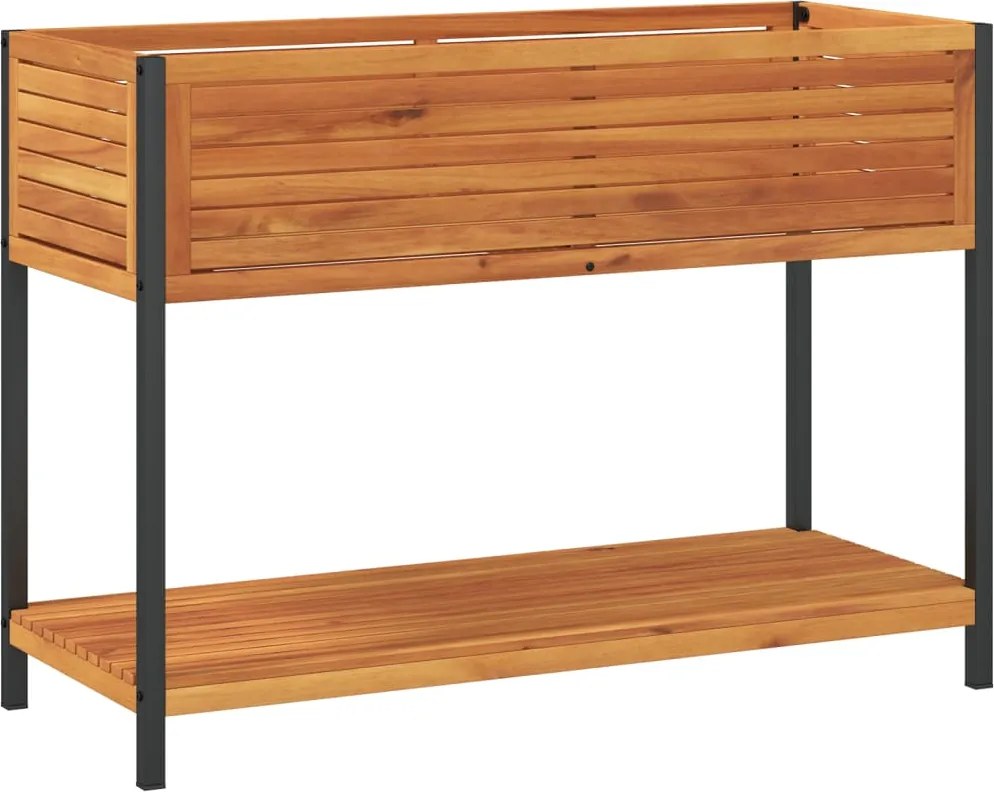 vidaXL tömör akácfa és acél kerti virágtartó polccal 110 x 45 x 80 cm