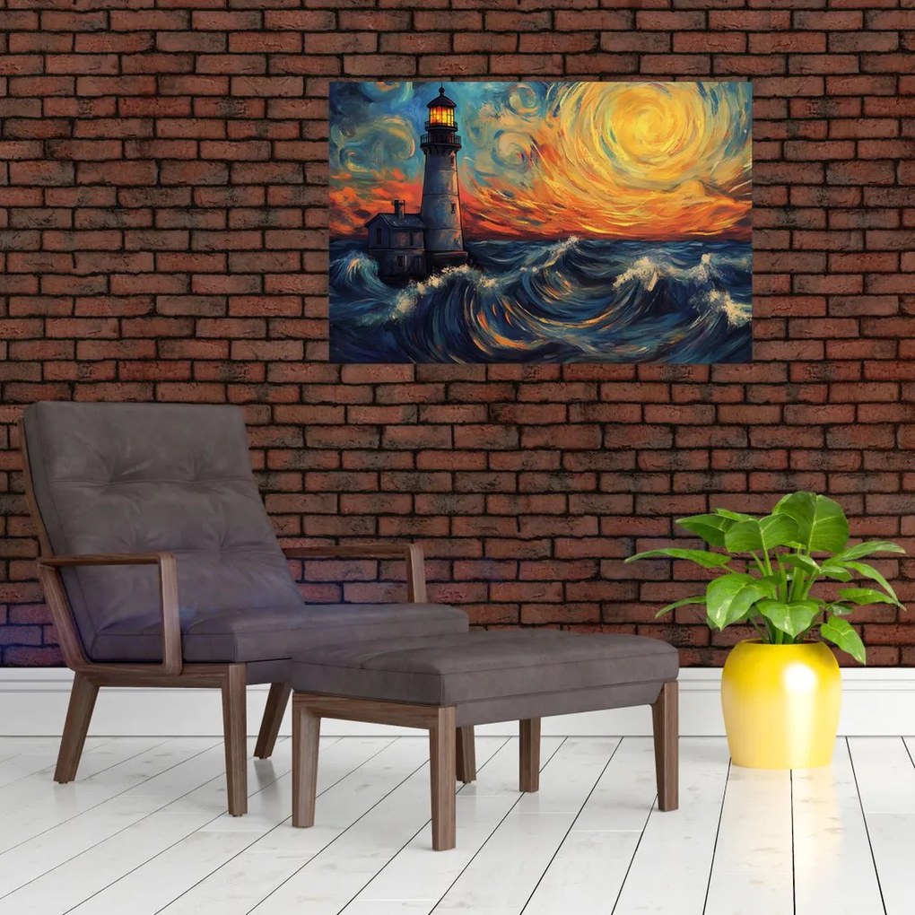 Kép - Világítótorony a hullámokban (90x60 cm)