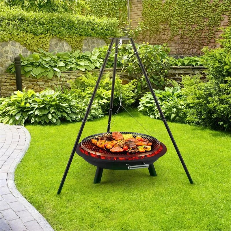Arco Trino, forgó grill, tűzrakóhely, BBQ, háromlábú állvány, rozsdamentes acél