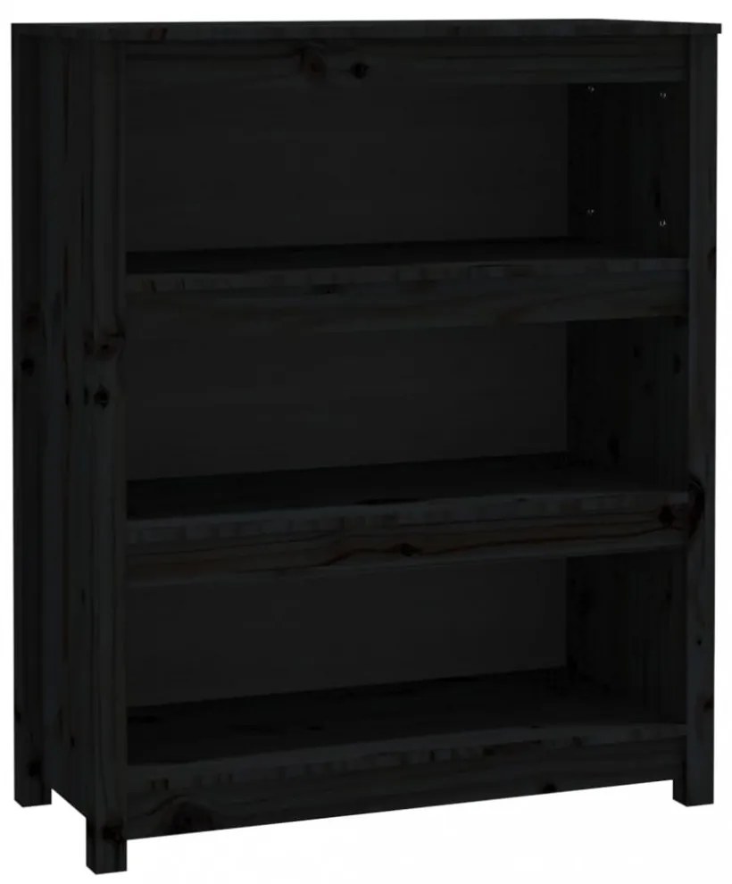 fekete tömör fenyőfa könyvszekrény 80x35x97 cm