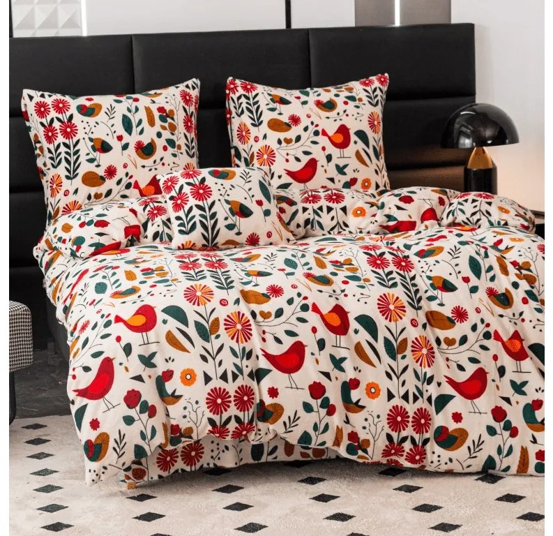 Mikroplüss ágyneműhuzat RETRO MADÁR színes Ágyneműhuzat mérete: 2 db 70 x 90 cm | 200 x 220 cm