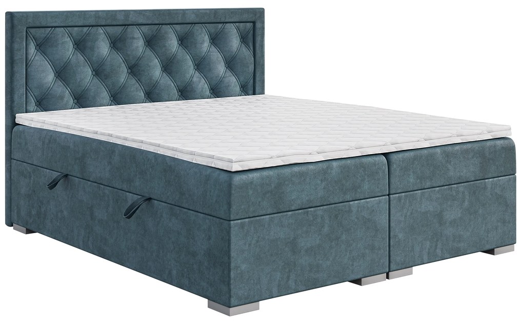 Franciaágy Boxspring 160 cm Maximilian (farmerkék) (matraccal és tárolóhellyel). Akció -16%. 1043415