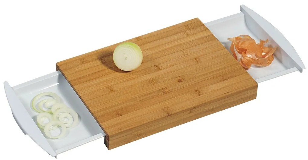 Kesper 58351 Bambusz vágódeszka tároló tállal,fehér, 41 x 25,5 x 4 cm
