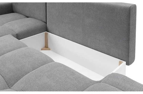 Ágyazható kárpitozott sarokülőgarnitúra tárolóval, L-alakú, ALMADA, balos, szürke