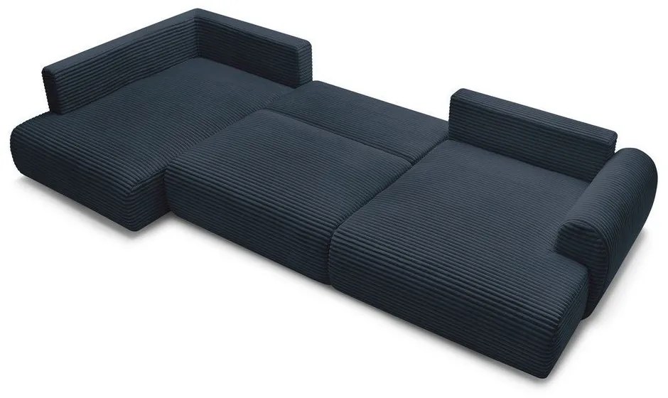 Sötétkék kordbársony kinyitható sarokkanapé (jobb oldali-U alakú) Lucien – Bobochic Paris