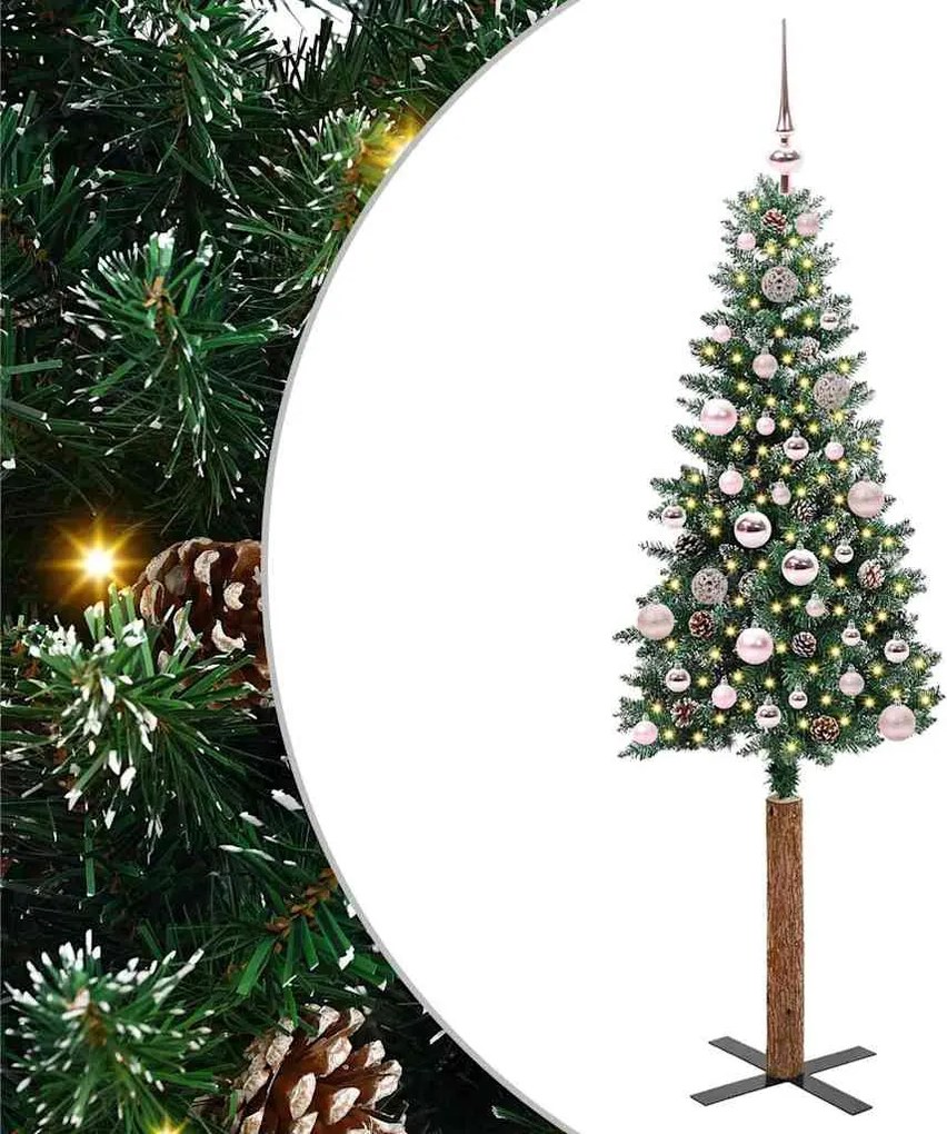 vidaXL Karcsú karácsonyfa 150 LED-del Zöld 150 cm PVC és tömör fenyőfa