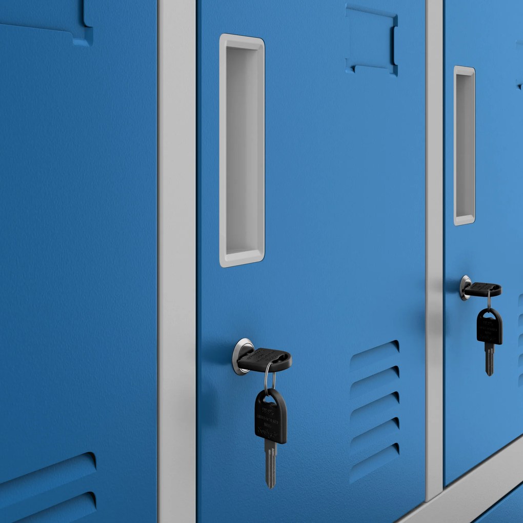 20 rekeszes öltözőszekrény lábakon, szürke-kék, 1360x1720x450 mm: ROBERT